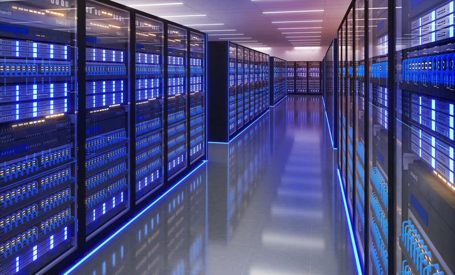 A stock photo of a data center corridor lined with server racks, illustrating the cloud infrastructure behind the announcement