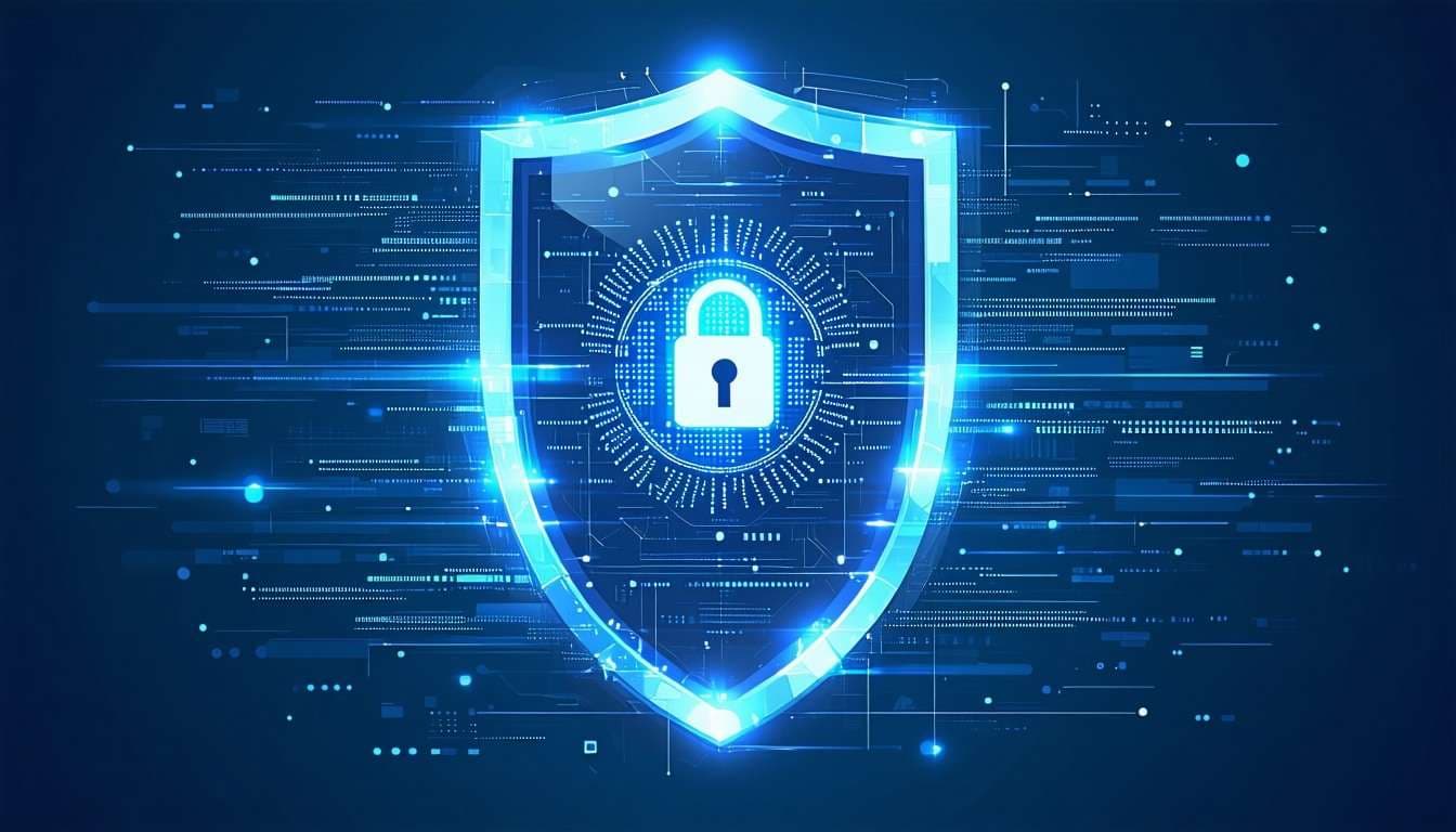 Digital shield concept art symbolizing AI security, for Anthropic's anti-distillation safeguards story
