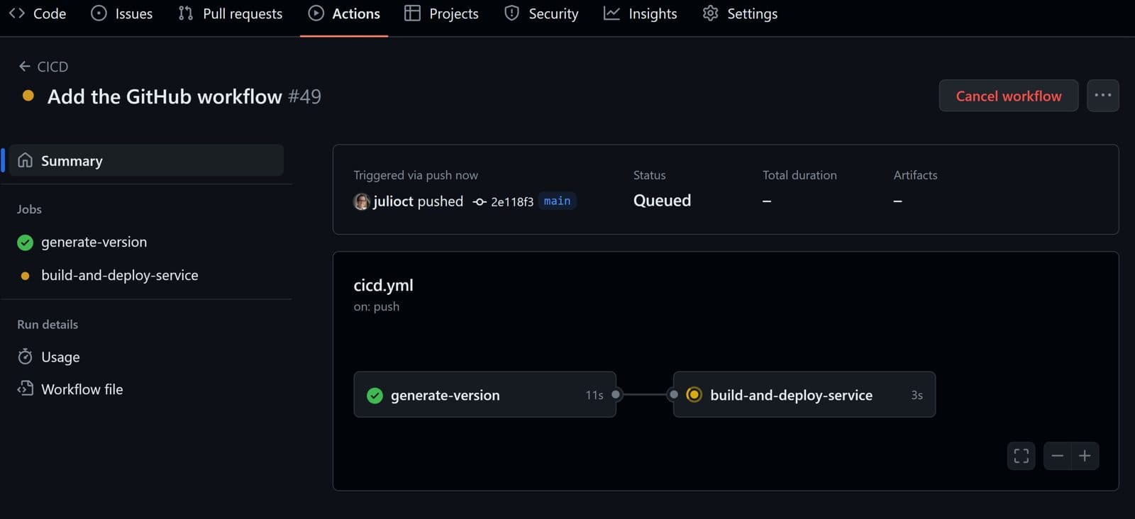 Screenshot of a real GitHub Actions workflow run interface