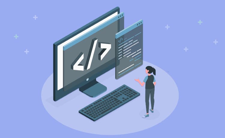 Flat illustration of a developer facing code and browser windows, symbolizing hands-on Web Push implementation