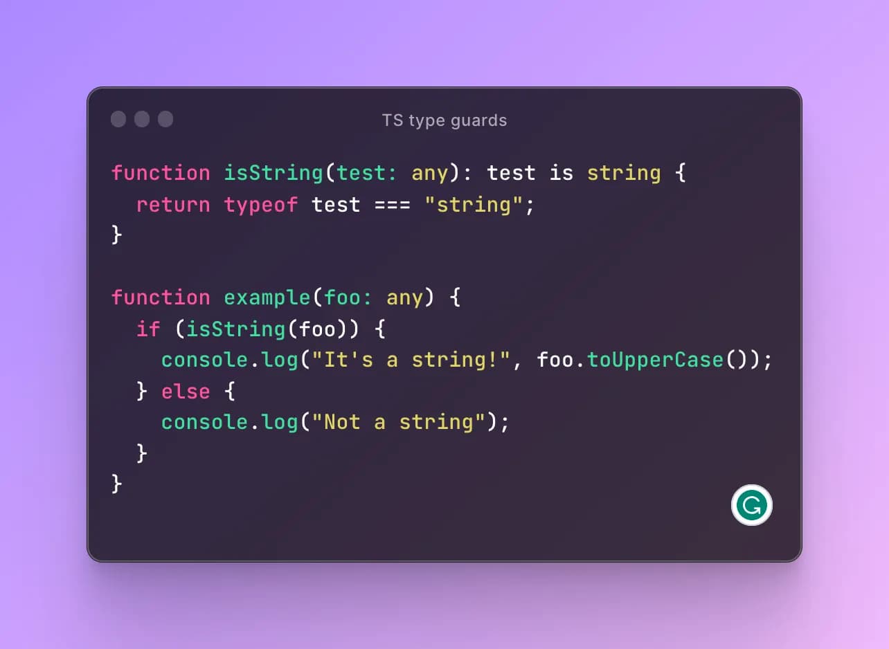 深色编辑器窗口中的 TypeScript 代码片段