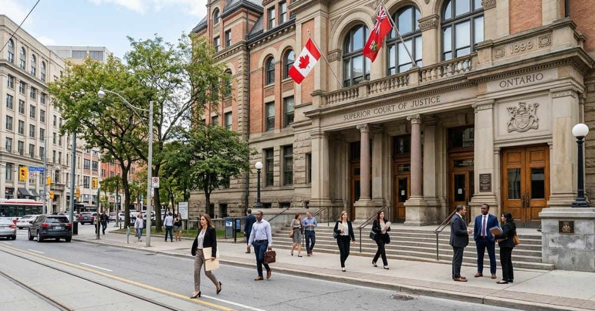 Exterior of the Ontario Superior Court of Justice in Toronto, where four Canadian news publishers filed their copyright suit against Anthropic