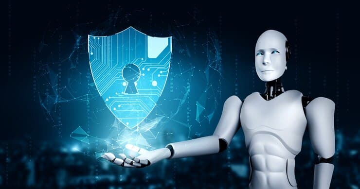 数字护盾守护 AI Agent 的工具调用与文件访问,象征 AI Guardian 安全层