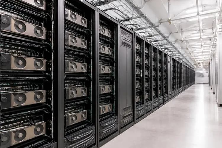 GPU server racks in a data center, illustrating doubleAI's $200M Series A bet on Code Execution Models that optimize running binaries (October 2026)