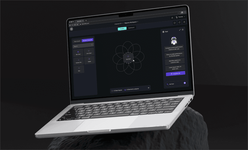 Ramp Glass product screenshot: dark AI workspace interface on a laptop