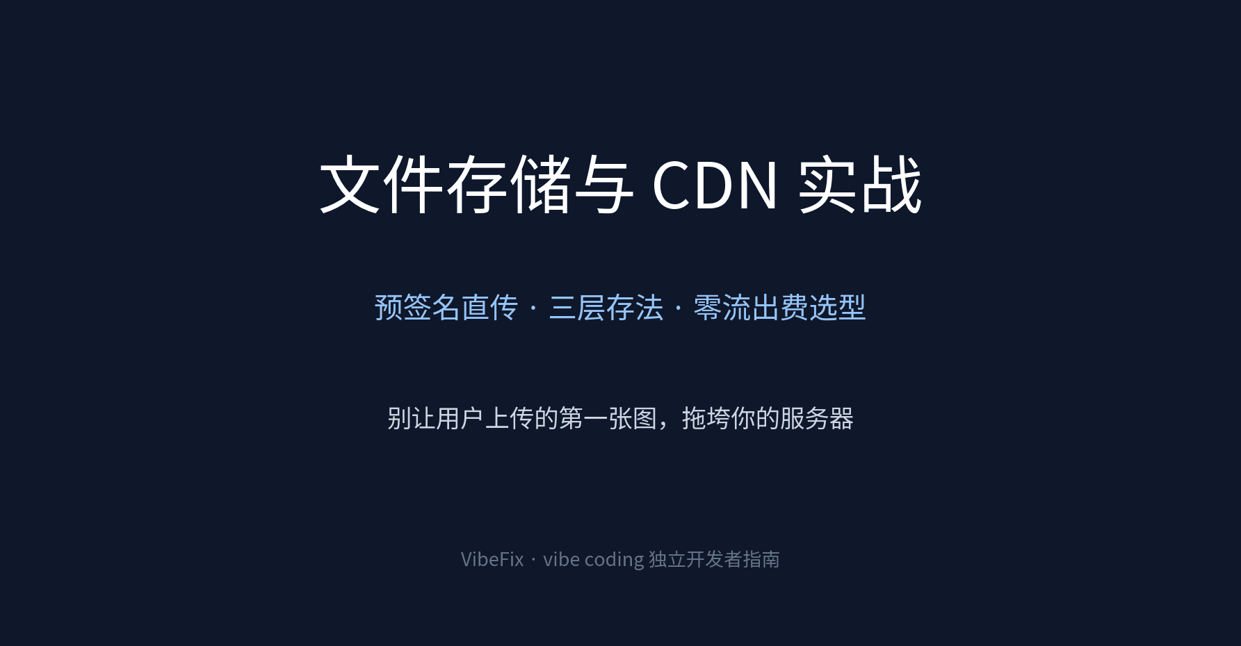 文件存储与 CDN 实战指南封面:预签名直传、三层存法、零流出费选型