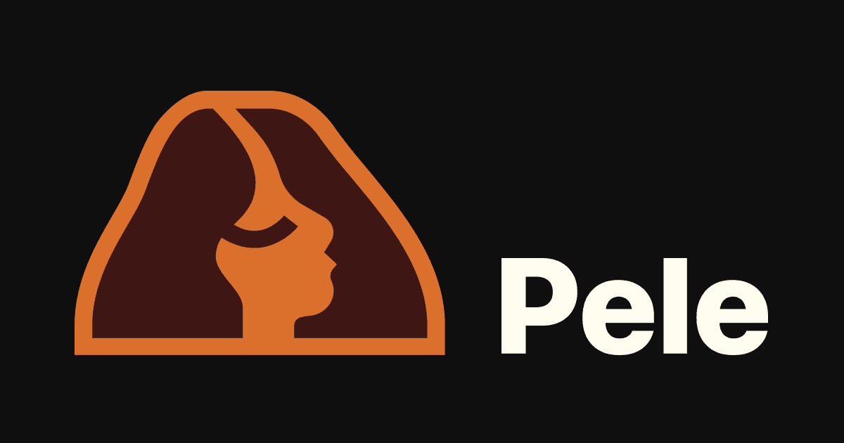Pele logo: a volcano-goddess silhouette with the word Pele on black
