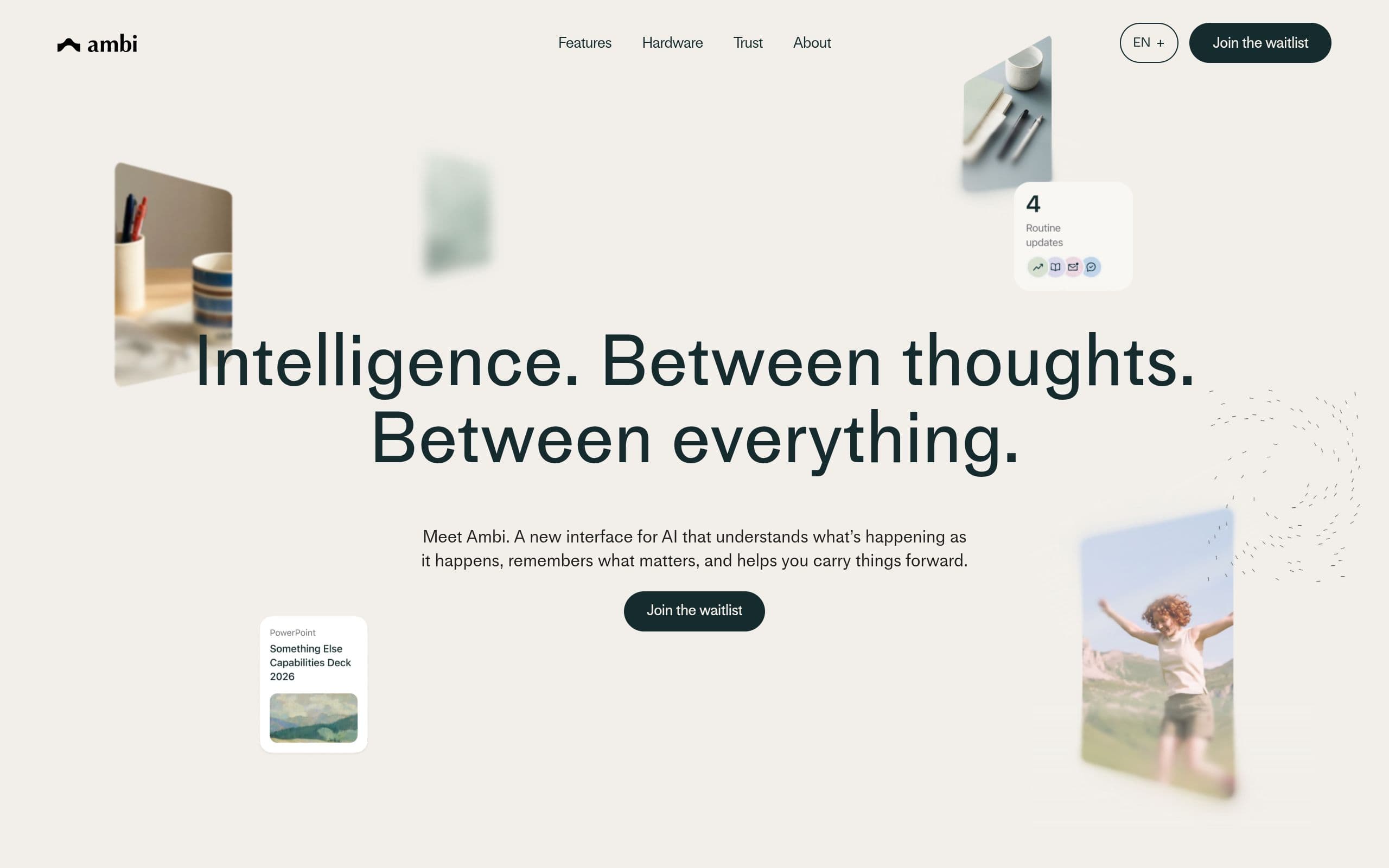 Ambi.ai official website screenshot showing the ambient AI product