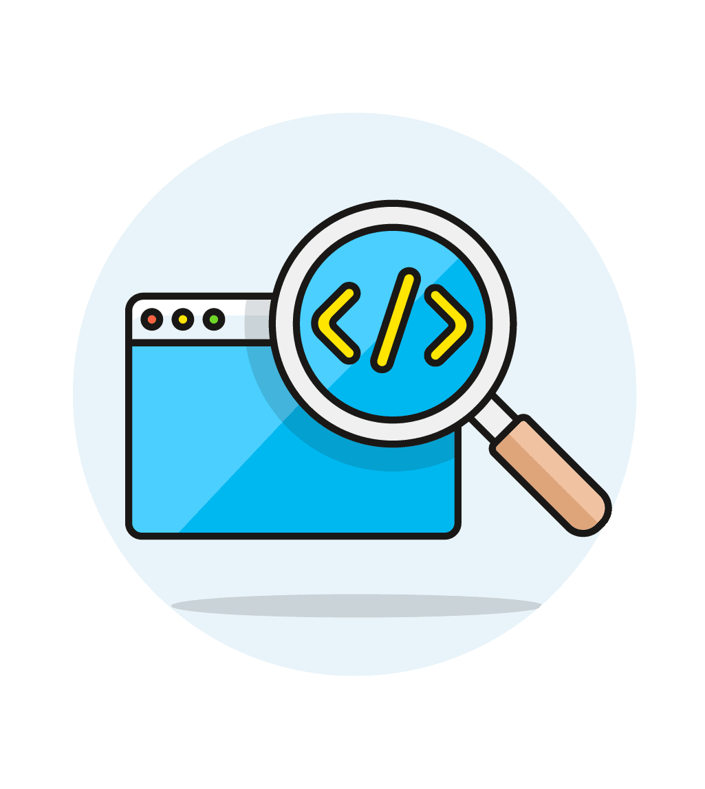 AI code smells illustration: suspicious code snippets under a magnifying glass