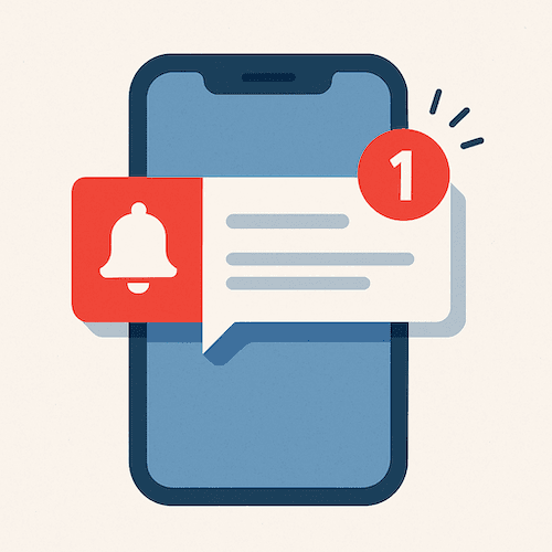 Illustration of a smartphone displaying a push notification banner with a red badge