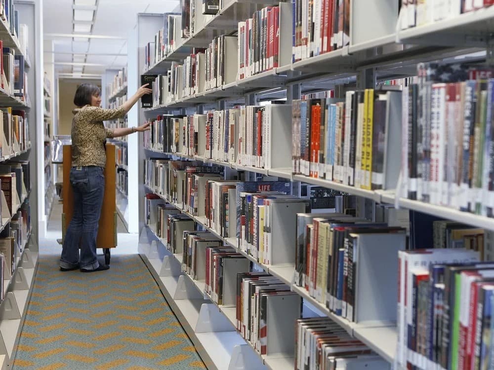 A real photo of books being organized on library shelves, echoing the theme of sorting tags and categories