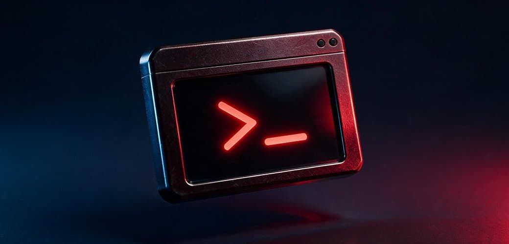 Dark terminal interface banner showing a command-line window, fitting the CLI tools theme