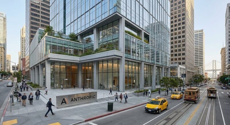 Anthropic's San Francisco office building with company signage, photographed in daylight
