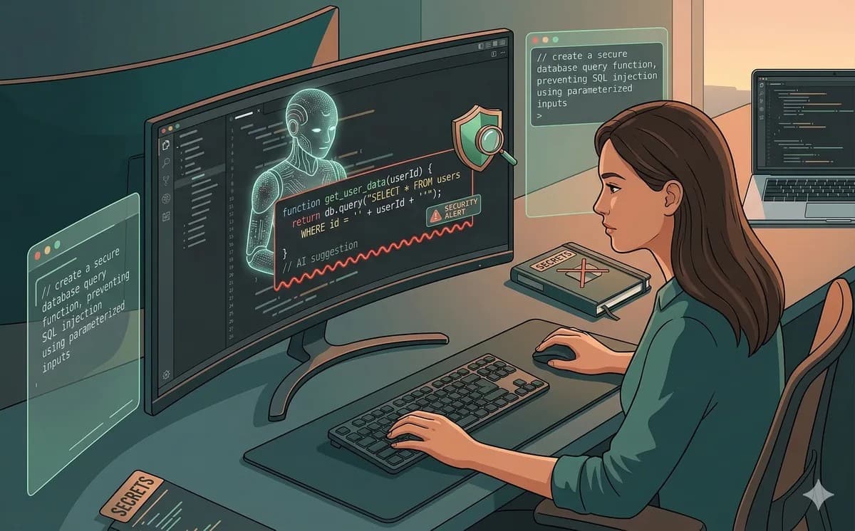 An illustration on secure AI-assisted coding; not a Codex official screenshot