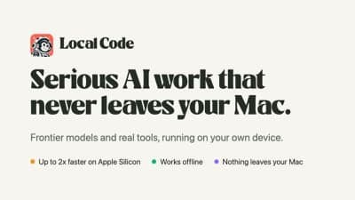 Local Code product header: Serious AI work that never leaves your Mac