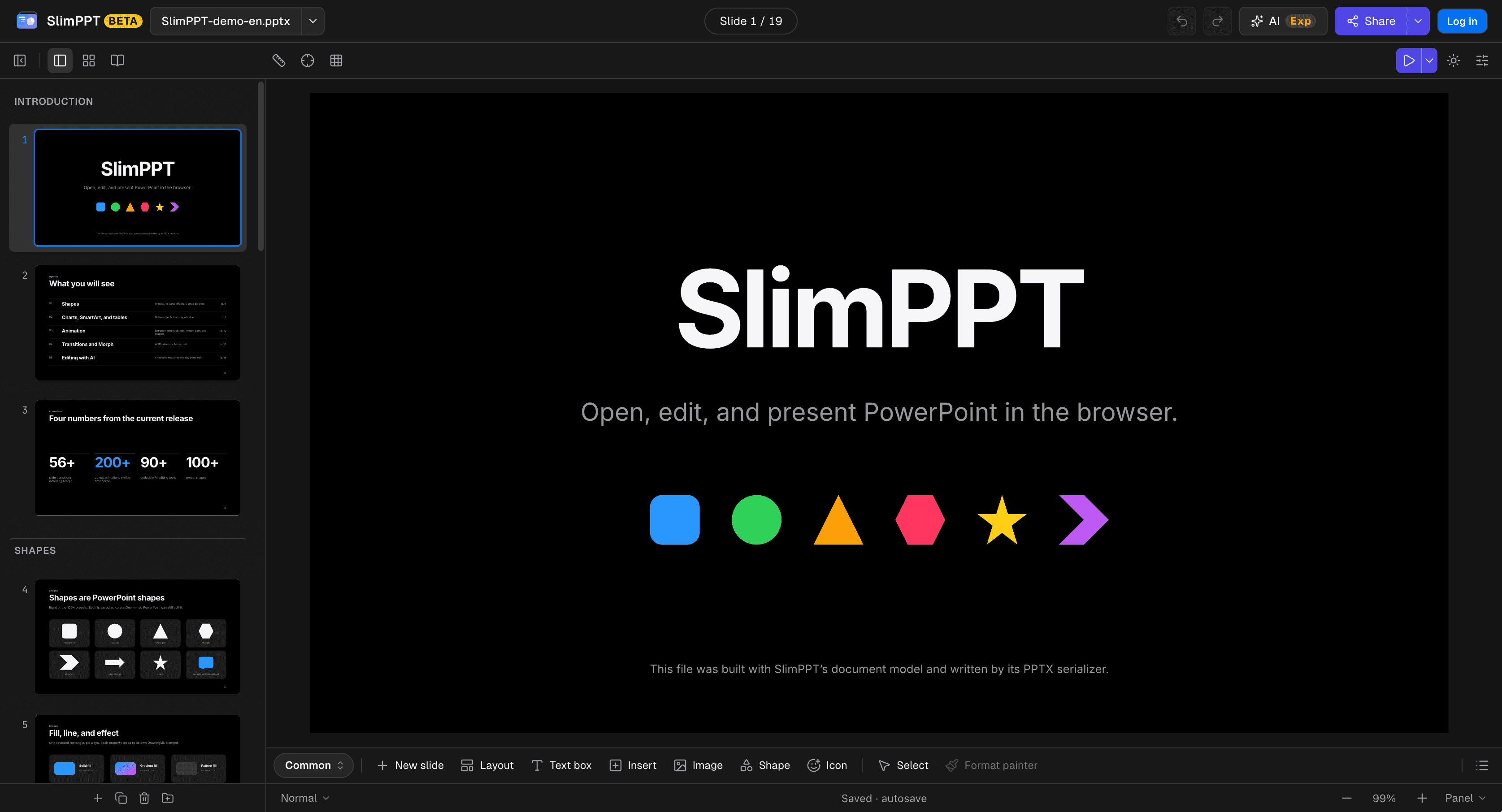 SlimPPT,支持 AI 生成和协作的在线 PPT 编辑器
