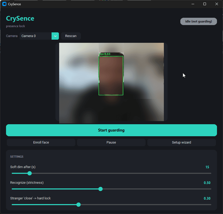 CrySence: face-aware webcam presence lock