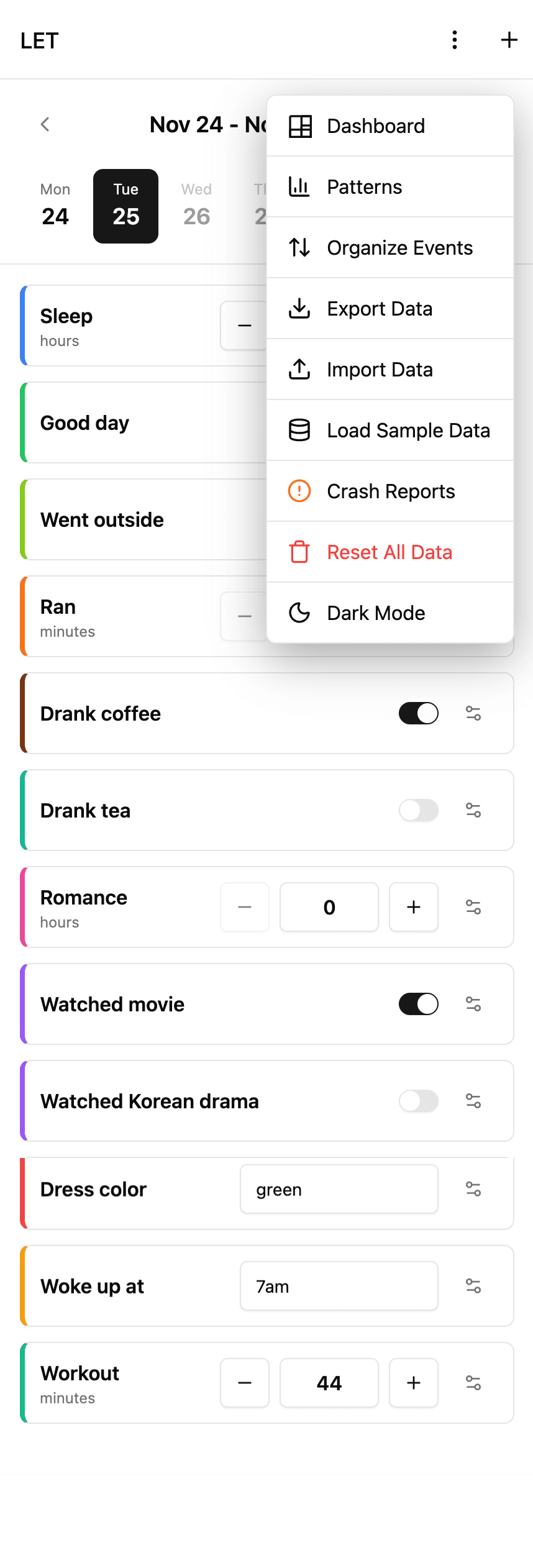 LET: track your life, discover patterns