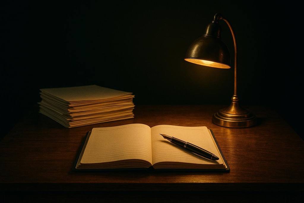 Technical documentation writing scene on a dark desk