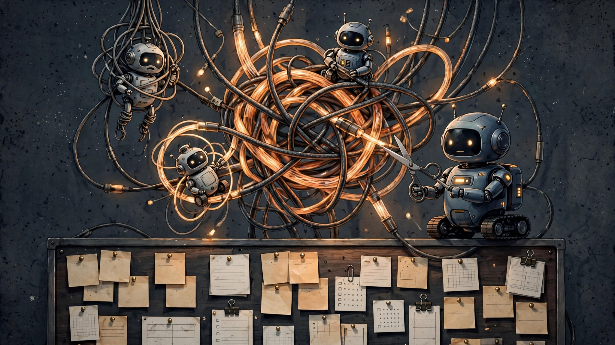 Collaboration-themed cover art: robot nodes networked together, some links broken