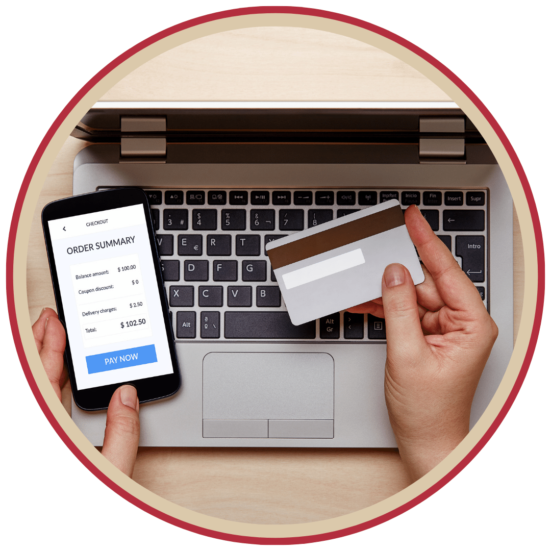 Illustration of an online payment checkout scene with credit card and payment UI elements