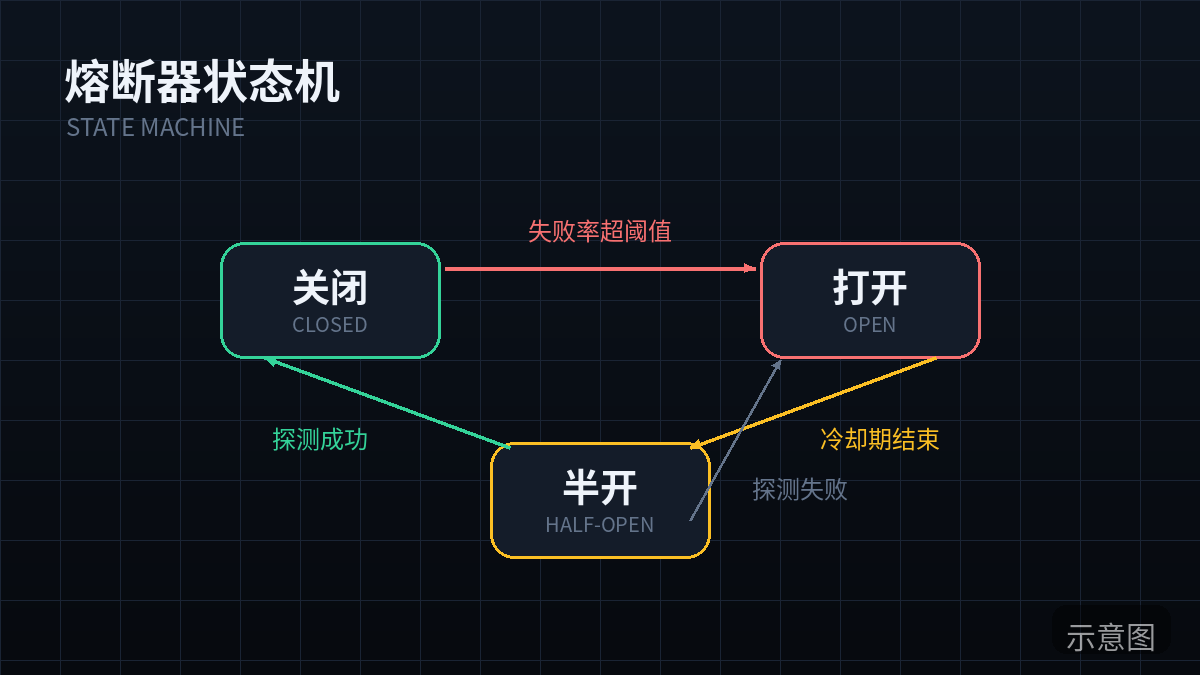 熔断器三态状态机（示意图）