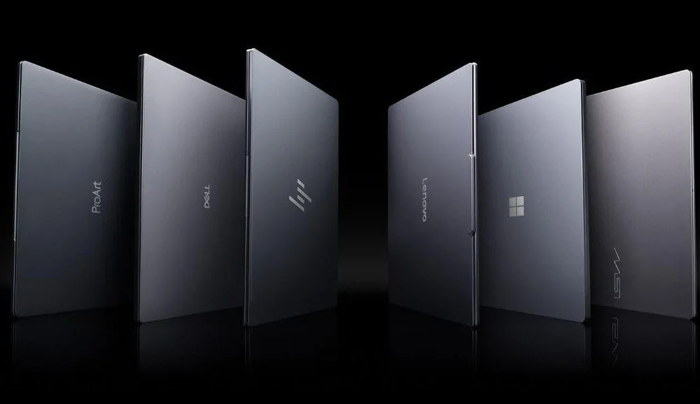The first wave of NVIDIA RTX Spark laptops: ASUS, Dell, HP, Lenovo, Microsoft Surface and MSI models lined up side by side
