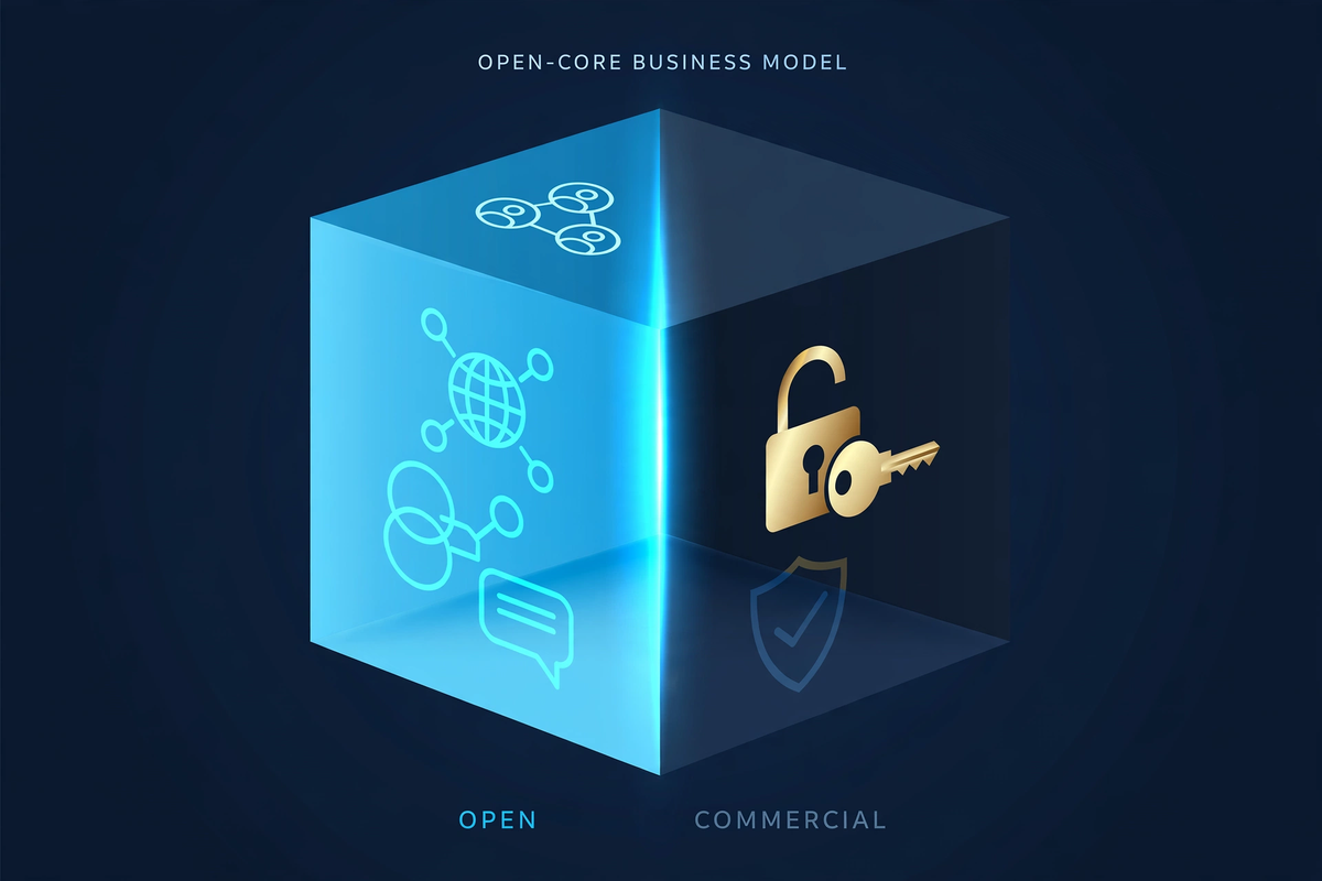 Open Core 商业模式示意图:开放与商业分界线