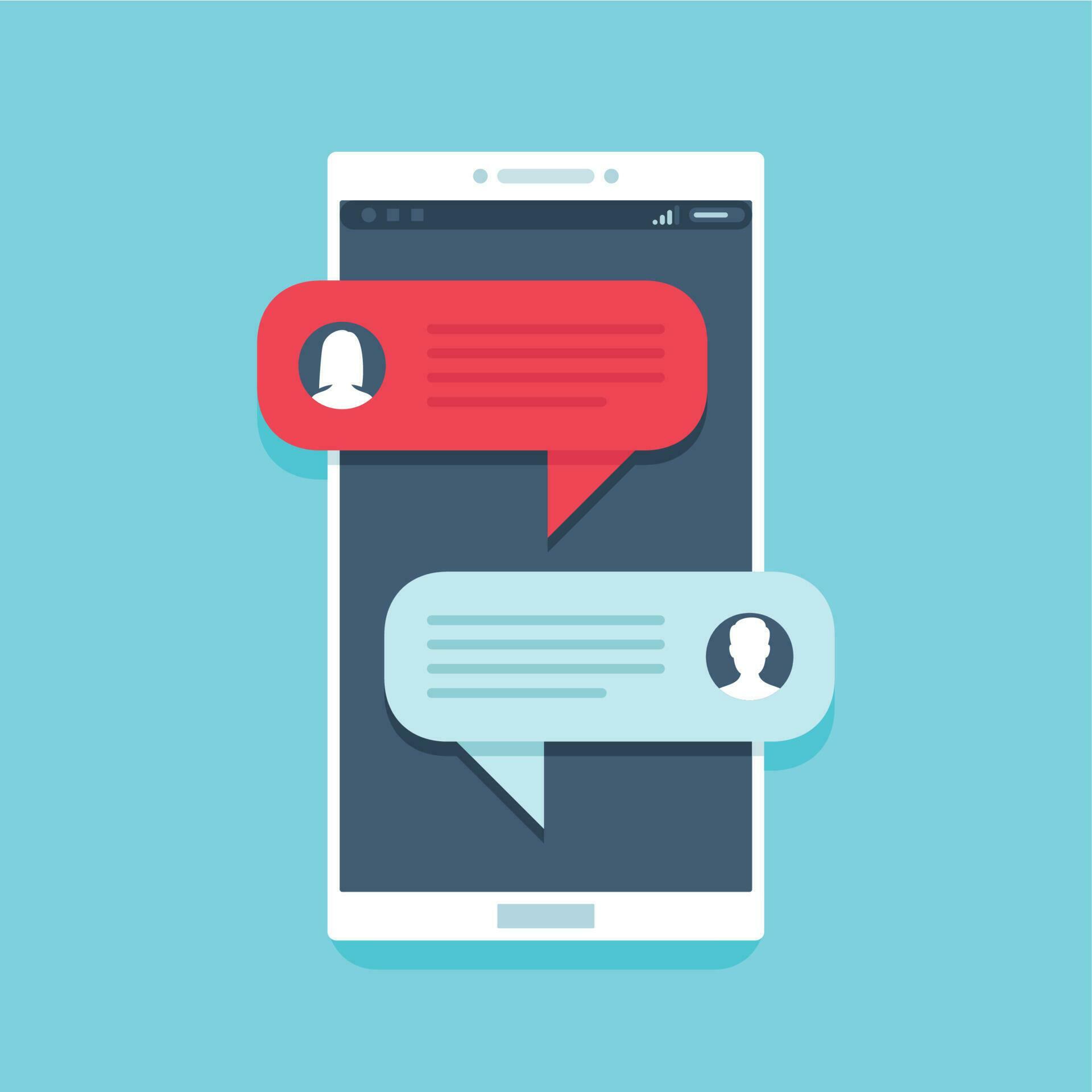 Illustration of chat message bubbles on a smartphone, blue background