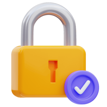 Yellow 3D padlock with purple checkmark badge symbolizing secure authentication