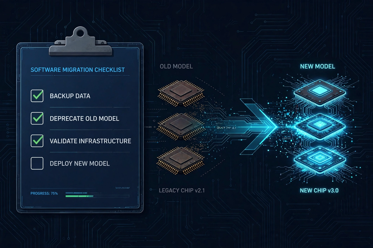 Model migration checklist concept: legacy chips to new chips
