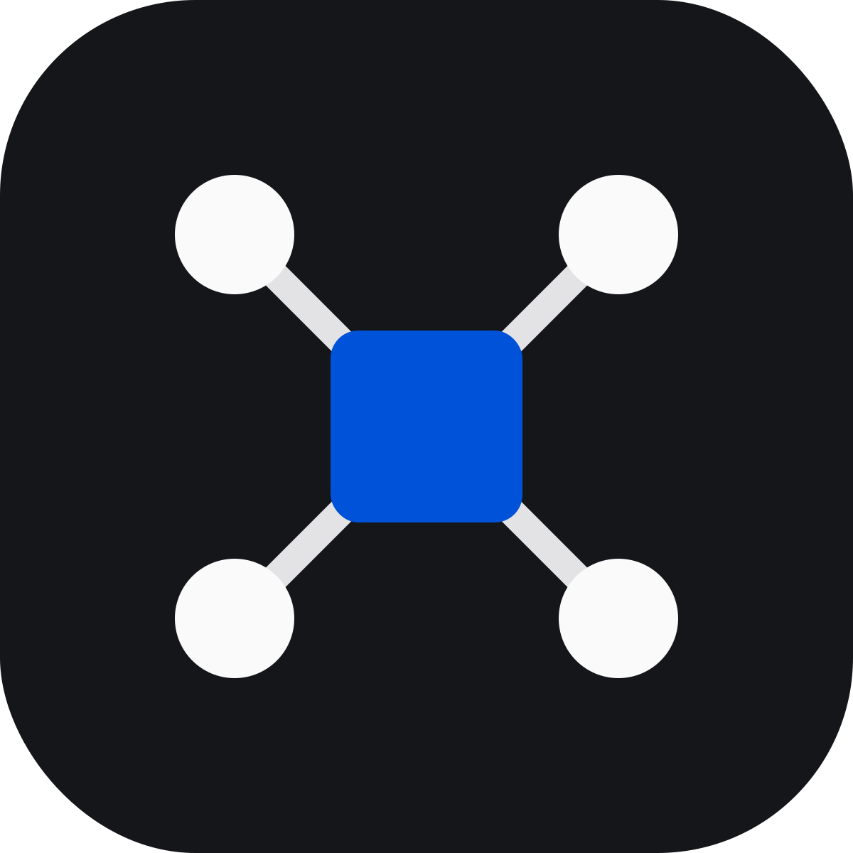 Official TeamAI logo: dark rounded icon with white lines connecting four nodes, symbolizing connected, shared team AI assets
