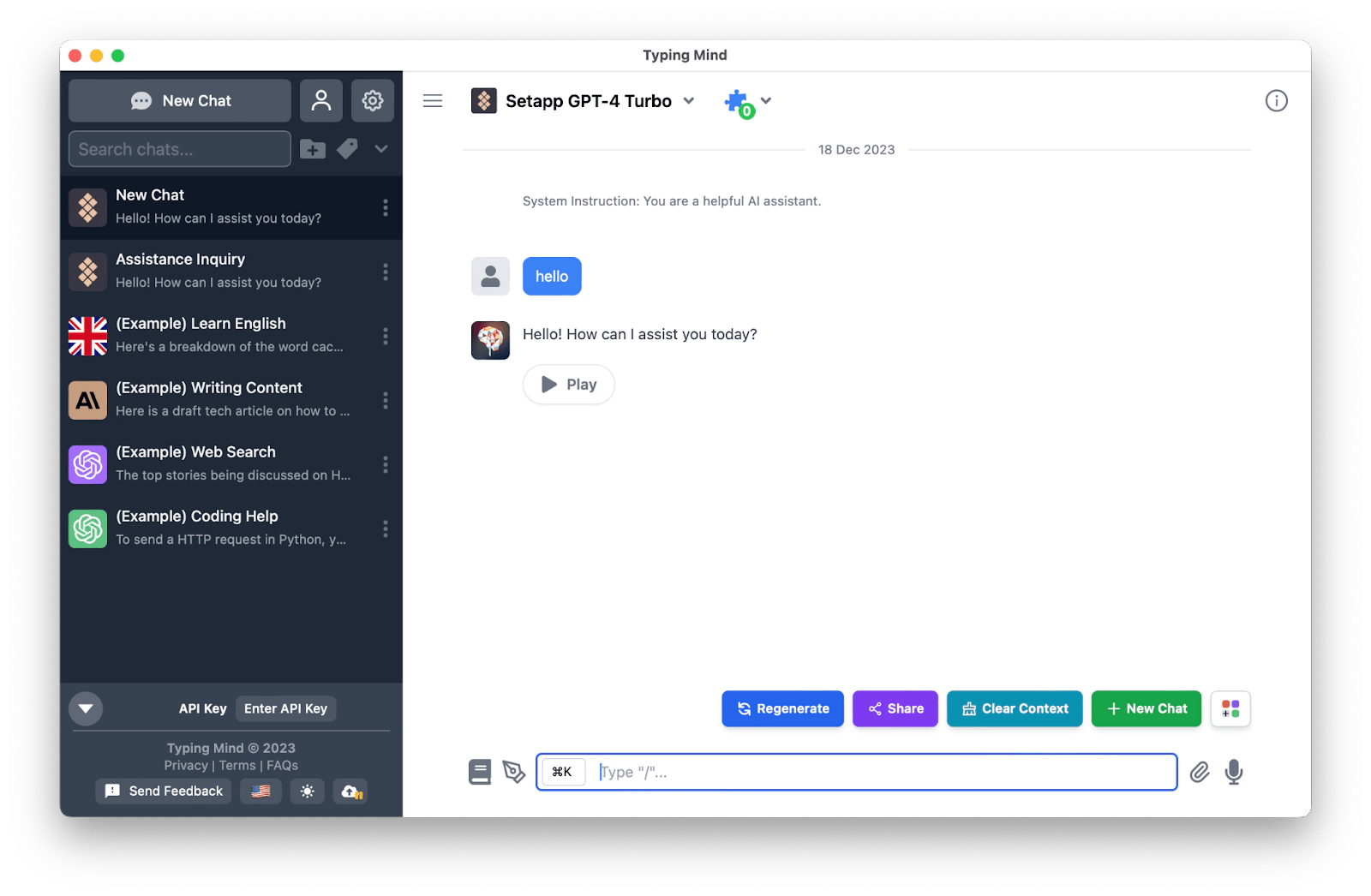 A dark chat interface where an AI answer is streaming out character by character, with a blinking cursor and a stop-generation button beside it