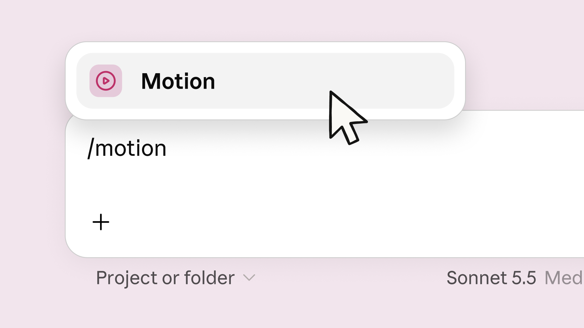 Illustration of the Claude Motion editor: text and chart elements on a timeline, each editable, exporting to MP4